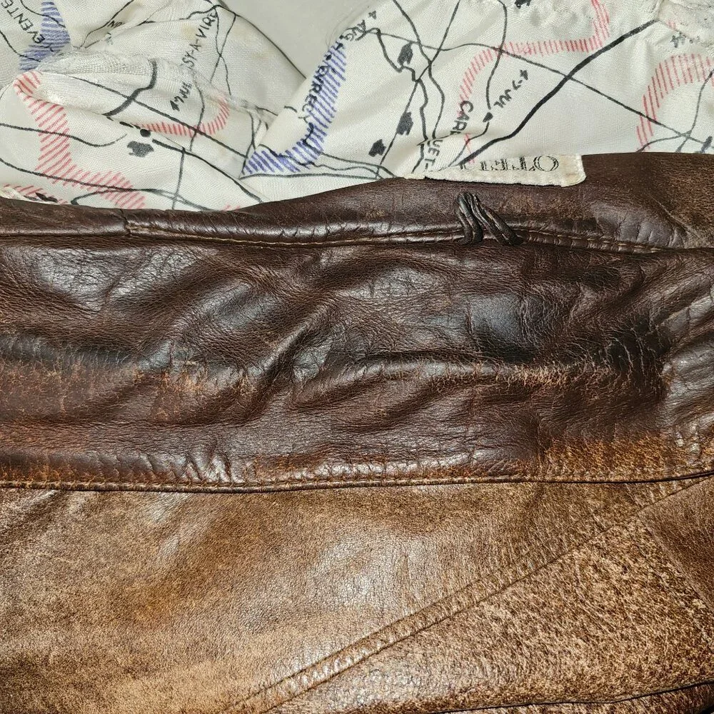 Otello Pelle Vintage Mens Size Medium Leather Bomber Jacket Coat‎  Ykk Destroyed